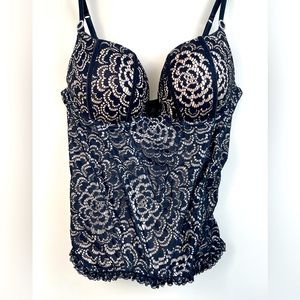 Jessica Simpson Black Nude Corset Bustier Shapewear size 38C Supportive push up